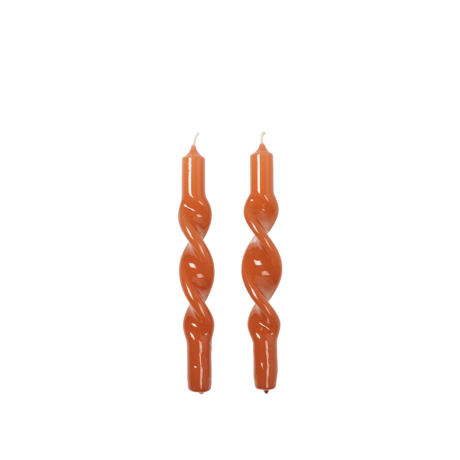 Broste Candle Twist Giftboxed Set Of 2 - Glossy Burned Orange